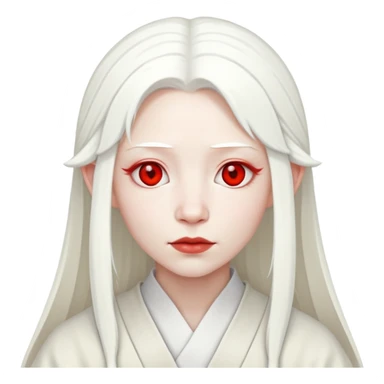forty year old albino shrine maiden with white hair, red eyes, and pale face sticker