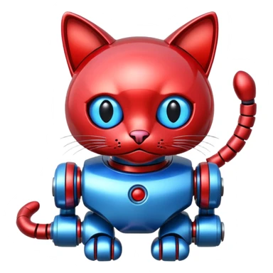 generate robot cat, glossy, realstic, red and blue color sticker
