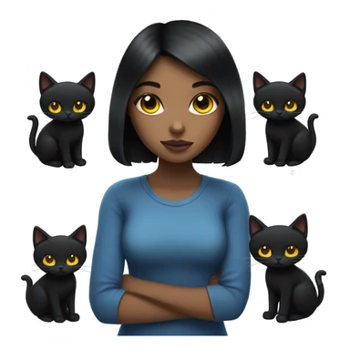 girl with black hair with blues eyes holding a black cat with yellow eyes sticker
