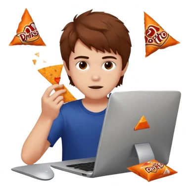 A white boy with messy brown hair eating Doritos while gaming on computer  sticker