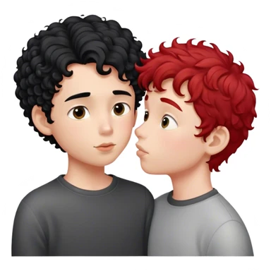 Curly Black hair boy with red straight hair kissing sticker
