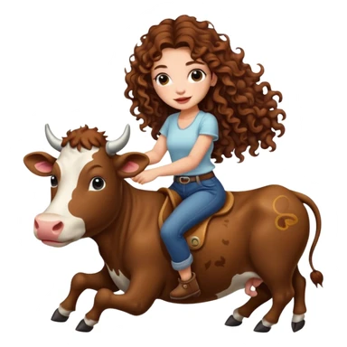 cute woman long curly brown hair tattoos riding gentle cow sticker
