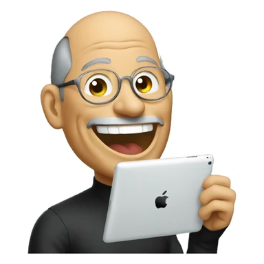 Steve jobs laughing holding an iPad sticker