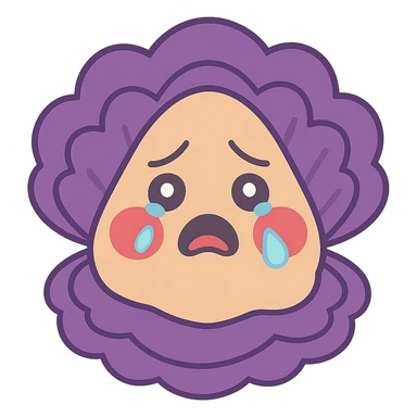 Cute oyster with a crying expression (teary eyes) in pastel toon style, transparent background. sticker