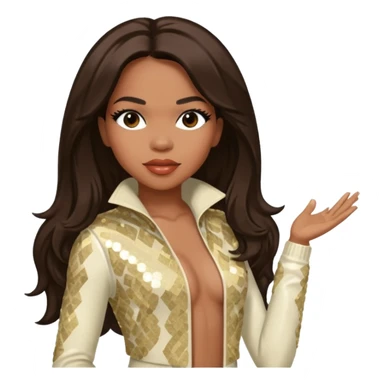 Tenitra Michelle Williams (b.1979) from Destiny's Child with medium dark skin, long dark brown hair, cream sequin outfit sticker