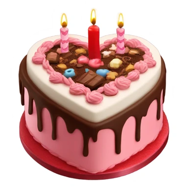 Red heart shaped birthday cake and chocolate sticker