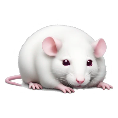 Realistic fat white rat with pink eyes sad face lying down sticker