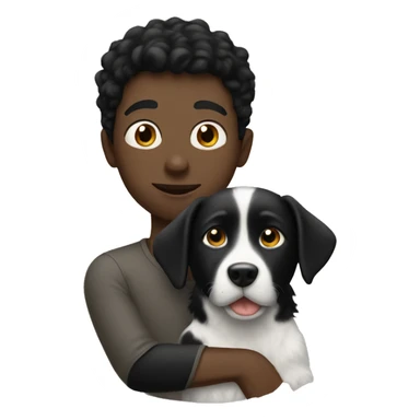 black haired white boy holds a black dog sticker