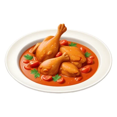 Cinematic Realistic Butter Chicken Dish Emoji, depicted with tender chicken simmered in a creamy tomato‚Äêbased sauce rendered with rich textures and dynamic, appetizing lighting. sticker