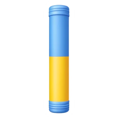 Blue foam tube with yellow ends on both end, not hollow, front view sticker
