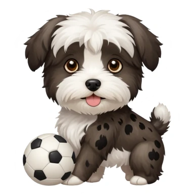 white Havenese with black spots dog standing with small ball sticker