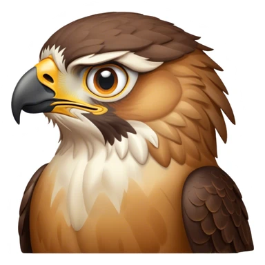 Cinematic Noble Hawk Portrait Emoji, Poised and regal, with a sturdy, agile build, a sharp, hooked beak, and intense, focused eyes that exude predatory precision, Simplified yet sharp and sophisticated features, highly detailed, glowing with a soft, golden glow, high shine, intelligent and vigilant, stylized with an air of aerial mastery, focused and determined, soft glowing outline, capturing the essence of a watchful and confident hawk that appears ready to soar out of the screen with effortless authority! sticker