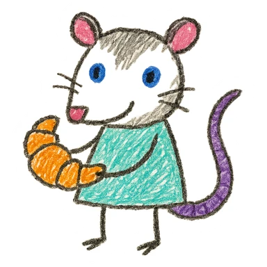 cute cartoon possum holding a croissant sticker