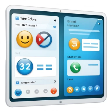 Create an emoji for UX/UI design. Show a program interface with two windows: one displaying HTML code, and the other showing the completed web interface. Use modern, professional colors. Do not include any emojis or smiley faces. Make the background transparent. sticker
