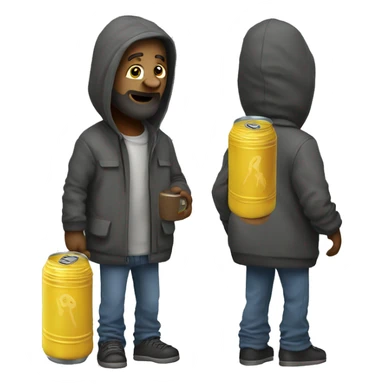 homeless man shaking a can sticker