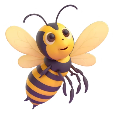 A bee, facing left, with a neutral expression, detailed texture on its body, and slightly blurred wings. sticker