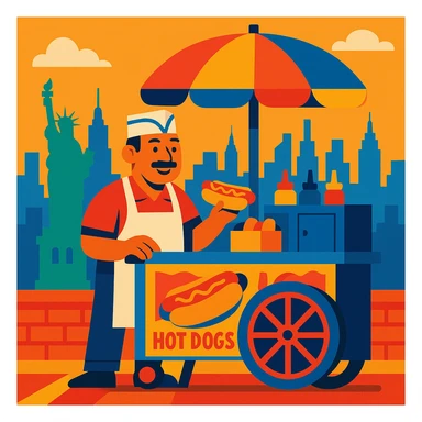 hotdog seller in New York with cart sticker