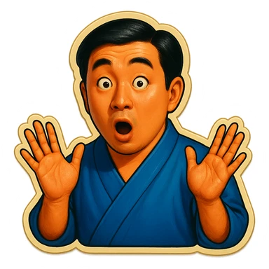 The same Japanese man in traditional kimono looks at the viewer with a surprised look, and his hands are empty sticker