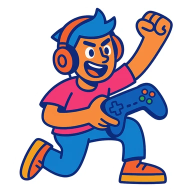 gamer character, vibrant and energetic, modern cartoon style sticker