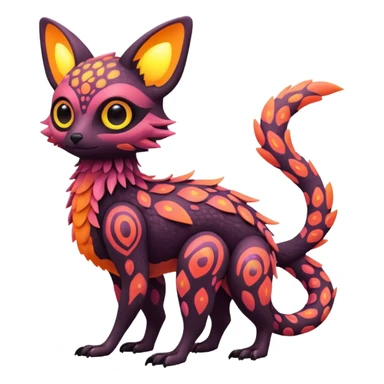 futuristic lush warm-colored neon-colored Fakémon-Trico-creature (full body) sticker