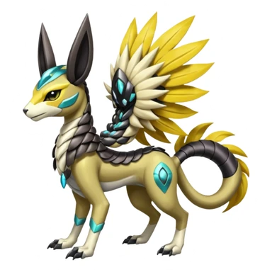 Colorful masked armored leathery scaly furry Futuristic Meloetta-Manectric-Solgaleo-Raikou-Pokémon-Digimon-Fakémon-fusion-hybrid-creature sticker