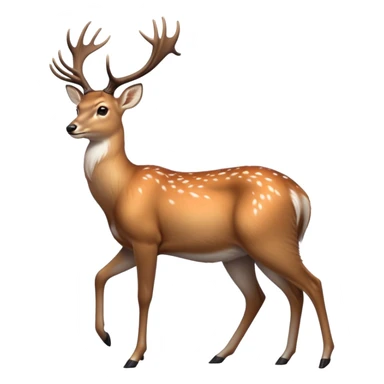 cinematic-noble [deer]-realistic-full-body-standing on all fours-emoji,-tail-tucked-close,-head-tilted-dramatically,-sleek-[fawn]-fur,-simplified-yet-realistic-focused-features,-highly-detailed,-glowing-with-an-almost-sarcastic-glow big antlers sticker