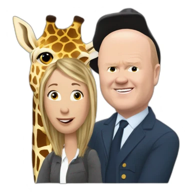 Victoria Coren-Mitchell and Phil Mitchell riding a giraffe sticker