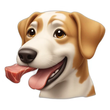 happy dog putting eating a big piece of meat sticker
