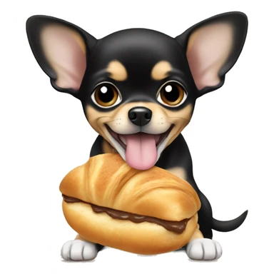 black and tan chihuahua puppy eating a croissant  sticker