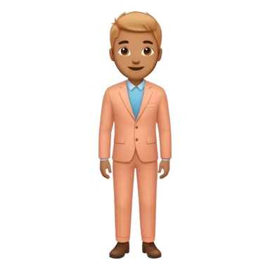 Excited pursed lip full body man emoji with a large peach where there waist would usually be sticker