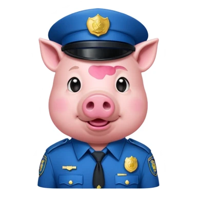 a pig, upright, in a police officer uniform, drooling and looking to the bottom left sticker