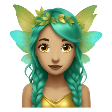 Beautiful, leaf, fairy, gold, turqoise, green, long hair, big wings sticker