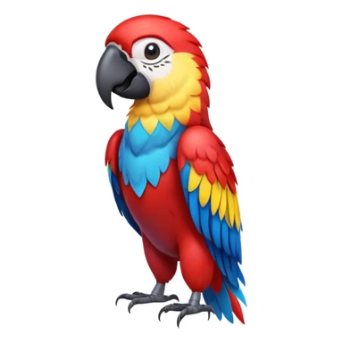 cinematic-macaw-realistic-full-body-standing-emoji,-vibrant-feathers-glowing-with-rich-reds,-blues,-and-yellows,-head-tilted-dramatically,-curved-beak-gleaming,-piercing-dark-eyes-exuding-confidence,-simplified-yet-realistic-focused sticker