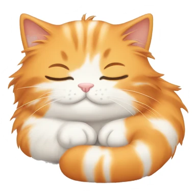 Cute emoji long haired orange and white kitty curled up sleeping sticker
