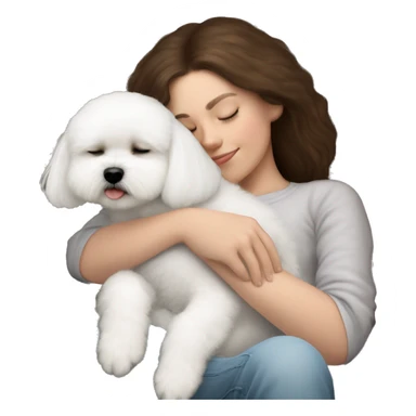 White dog Bichon Frise sleeping on brunette white girl's lap sticker