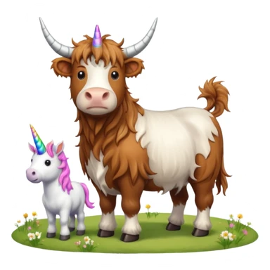Male Highland cow with a unicorn sticker