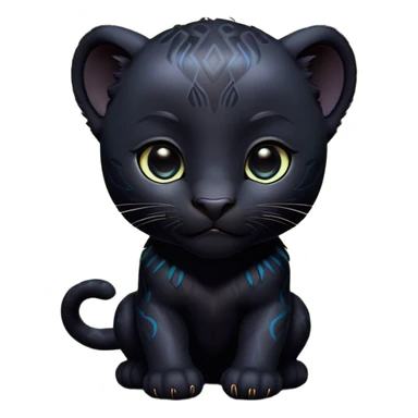 Cinematic Noble Baby black Panther Portrait Emoji, Poised with a touch of regal innocence, featuring a compact, sleek build with soft, dark fur and large, soulful eyes, Simplified yet sharp and sophisticated features, highly detailed, glowing with a gentle, mysterious glow, high shine, intelligent and endearing, stylized with an air of youthful authority, focused and attentive, soft glowing outline, capturing the essence of a tiny jungle guardian that appears ready to pounce out of the screen with effortless charm! sticker