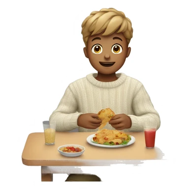 boy enjoying food in sweater clear sticker