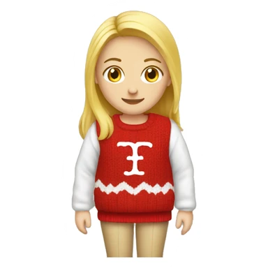 Blond girl with a red sweater that says IHM on it sticker