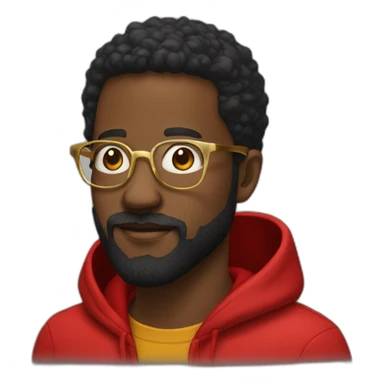 black man with beard, red hoodie, and gold framed glasses sticker