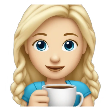Cute blond Norwegian girl, blue eyes, holding coffee sticker