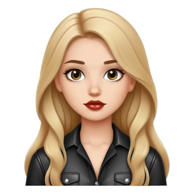 pretty girl long hair makeup with black leather shirt sticker