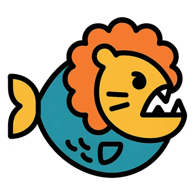 piranha with lion mane and whiskers, bold look sticker