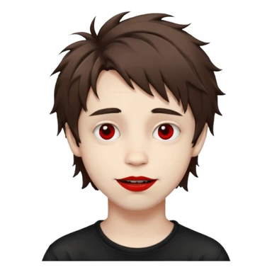 Happy pale Goth boy with shaggy brown hair, and messy, smudged, red, lipstick  sticker