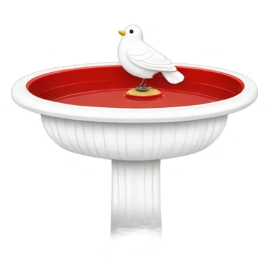 Vintage red bird bath with a white bird sticker