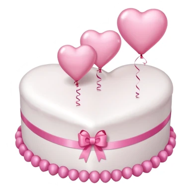 white heart shaped birthday cake with pink bow, pink balloons in background  sticker
