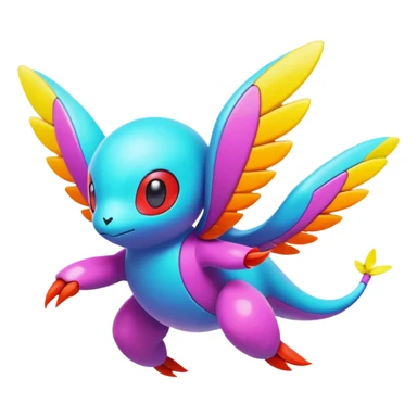 Colorful Neon Colors Vibrant Colors Flying Futuristic Fakémon-Pokémon-Creature Full Body sticker