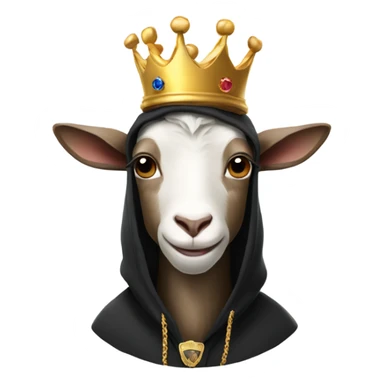 Goat with horns wearing black hoodie and a royal crown sticker