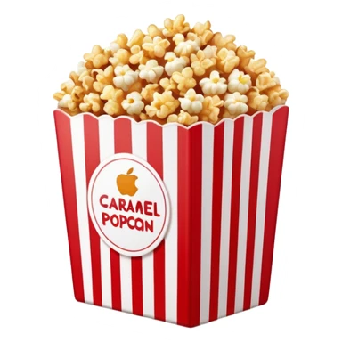 flat design caramel popcorn in red and white striped box, minimal details, Apple emoji aesthetic sticker