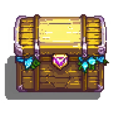 Fortnite loot chest, pixel art style, gold accents, glowing effect sticker